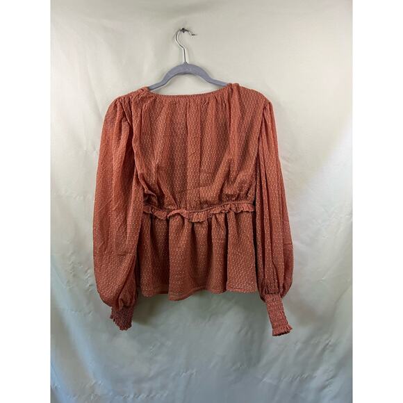 Blu Pepper V-Neck Long Sleeve Rust Orange Peplum Top Size Large - Picture 4 of 4